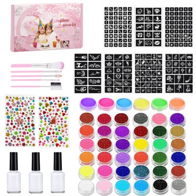 Body Paint Set,Water Activated Face Paint Palette With Art Brushes And Stencils - Art Craft Facepaint Stencils and Brush for Carnivals Cosplay Stage Celebrations Halloween Pool Birthday Children's Day