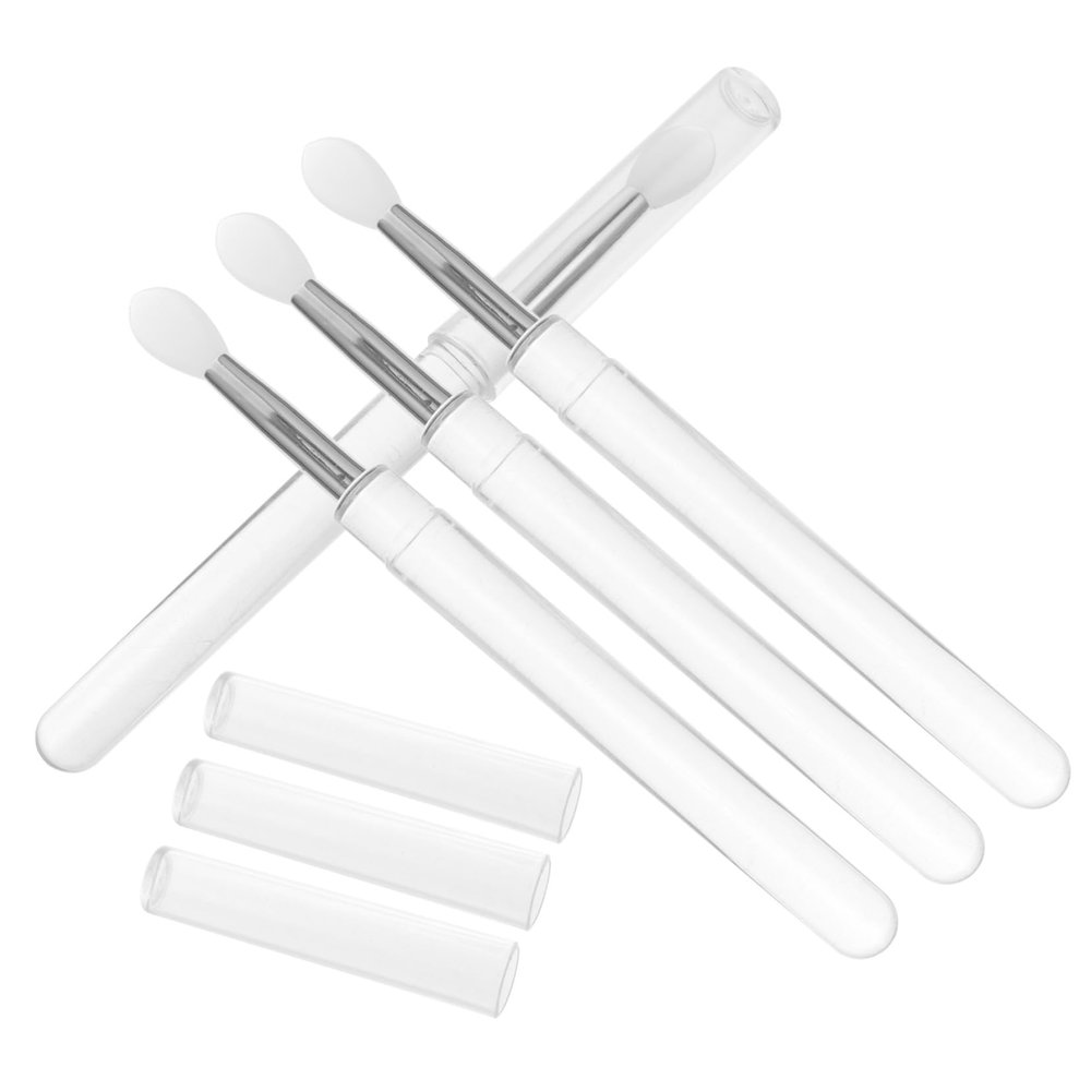 BUTIFULSIC 4Pcs Portable Silicone Lip Brushes with Cap Transparent Handle Makeup Applicators for Lipstick Eyeshadow Concealer Precision Application Tube Design