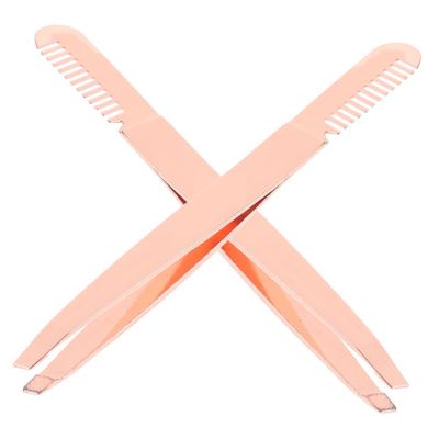 CALLARON 2pcs Stainless Steel Eyebrow Tweezers for Women Slanted Tip with Comb End Tools for Brow Shaping and Hair Removal Portable and Easy to Clean
