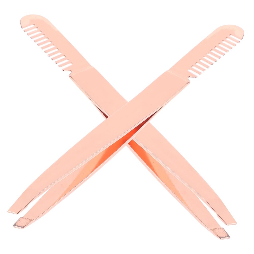 CALLARON 2pcs Stainless Steel Eyebrow Tweezers for Women Slanted Tip with Comb End Tools for Brow Shaping and Hair Removal Portable and Easy to Clean