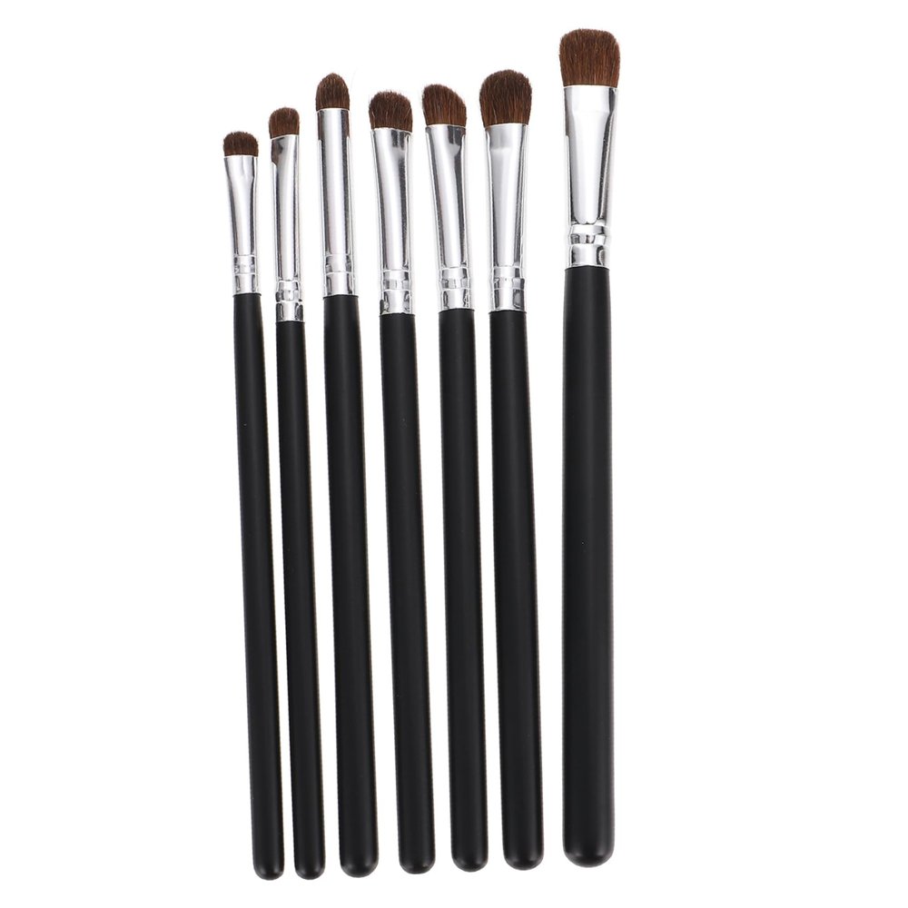 Beavorty 7pcs Eye Makeup Brush Premium Portable Eyeshadow and Eyeliner Brushes with Soft Dense Bristles for Women Black Handle Silver Ferrule Kit for Delicate Application