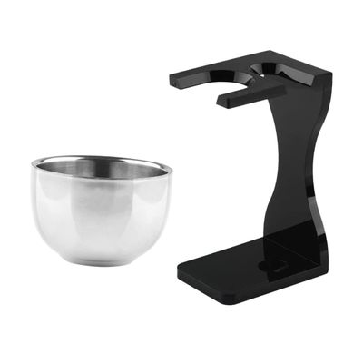 ETHZZLE Acrylic Shaving Tool for Men Black Beard Brush Stand with Practical Shaving Bowl Holder Keeps Razor and and Clean for Professional Grooming and Fathers Day Gift