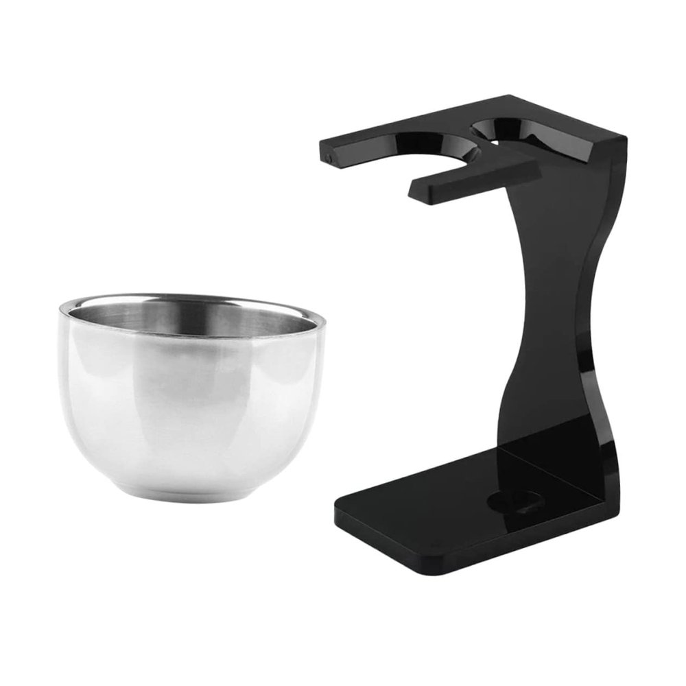 ETHZZLE Acrylic Shaving Tool for Men Black Beard Brush Stand with Practical Shaving Bowl Holder Keeps Razor and and Clean for Professional Grooming and Fathers Day Gift