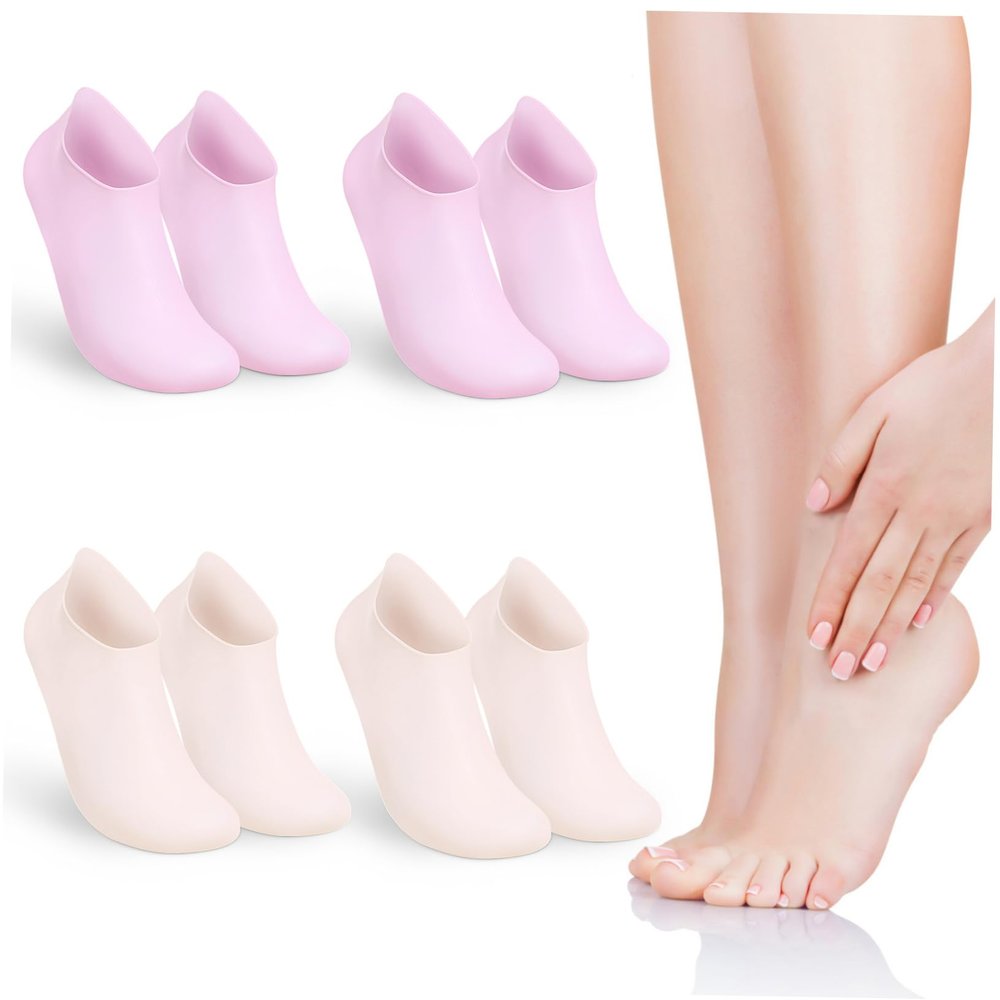 BESTYASH 4 Pairs Silicone Moisturizing Socks for Women Gel Socks Soft Comfortable Foot Care Skin Friendly for Dry Cracked Heels