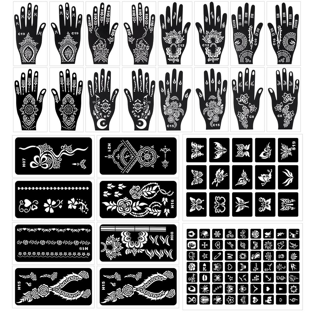 10 Temporary Tattoo Stencils 94 PCS Stencils Realistic, Tattoo Stencils for Face Body Art Painting for Women Men Adults Kids