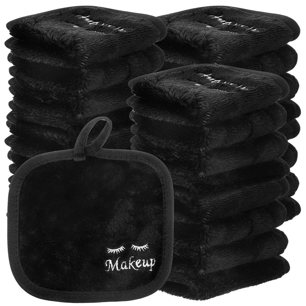 48Pcs Black Makeup Remover Cloth, Soft Microfiber Washable Make Up Eraser Cloth, 13" The Original Makeup Eraser for Women Holiday Gift, Erase All Make Up with Just Water