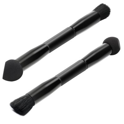 2 Pcs Dual Ended Hairline Brushes, Travel Concealer Brush with Sponge & Angled Flat Brush, Root Concealer Brushes for Precise Cover of Gray Roots, Thin Spots, Natural & Flawless Makeup Application