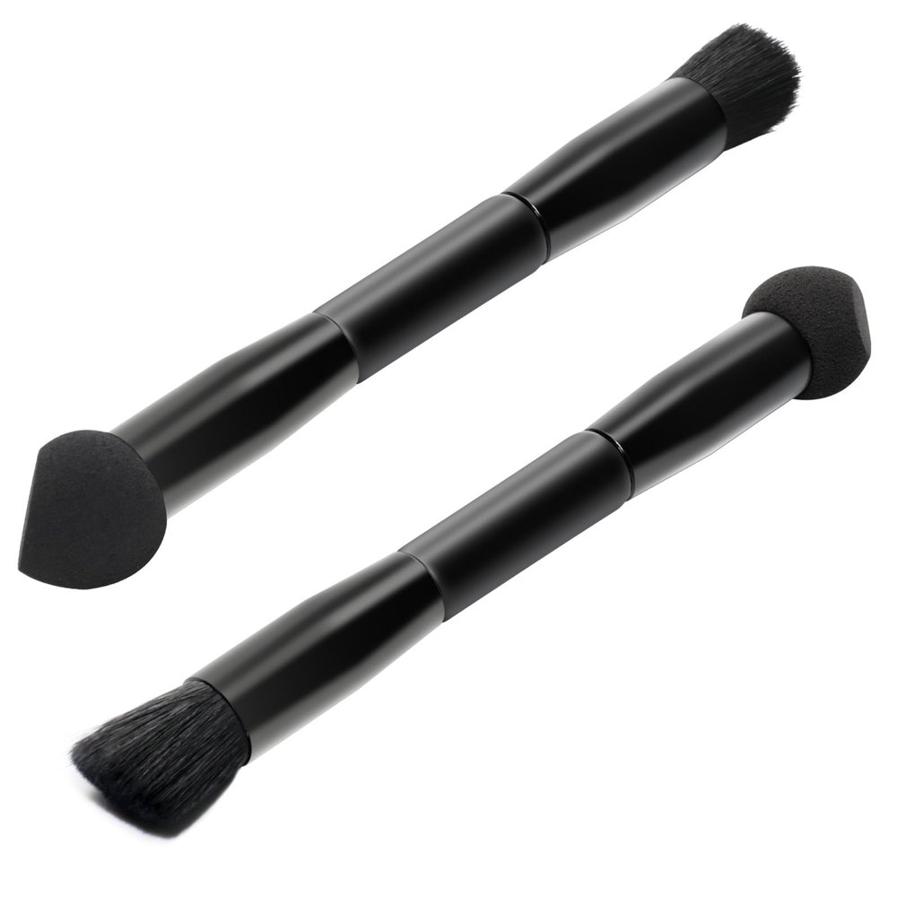 2 Pcs Dual Ended Hairline Brushes, Travel Concealer Brush with Sponge & Angled Flat Brush, Root Concealer Brushes for Precise Cover of Gray Roots, Thin Spots, Natural & Flawless Makeup Application