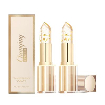2PCS Color Changing Lipstick-Transferproof, Gold Crystal PH Activated Clear Lipstick Temperature Lip Balm for Lip Gloss, Long Lasting Moisturizing Lip Glow for Women,Non Sticky, Valentines Day Gifts