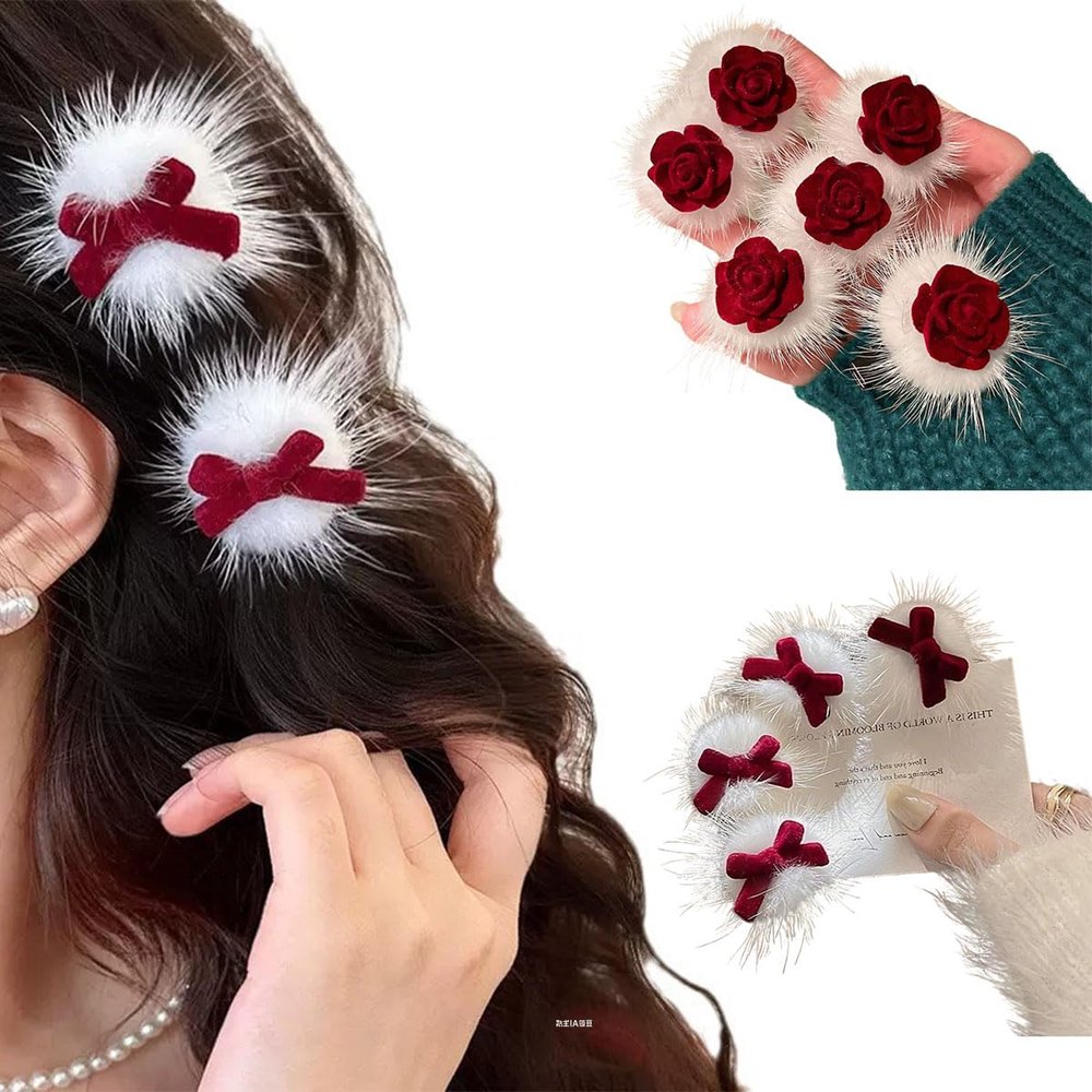 12 Pcs Christmas Bow Hair Clips Snowflakes Pom Pom Hair Clip Cute Plush Ball, for Women Winter Xmas Party Hair Accessories Wedding Birthday Headwear