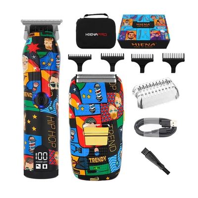 Fully Graffitied Electric Trimmer Two-Piece Set, Rechargeable Cordless Hair Clippers, Men's graffitied Razor, Graffitied Print