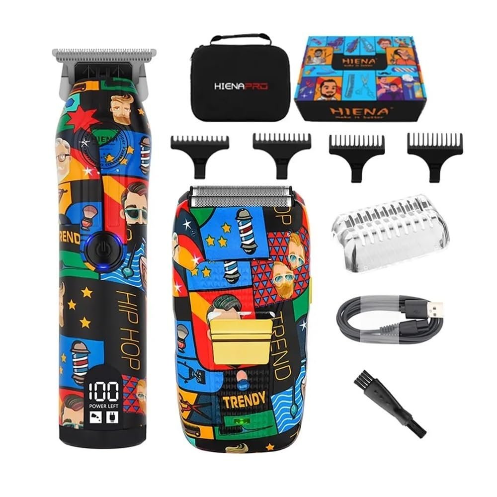 Fully Graffitied Electric Trimmer Two-Piece Set, Rechargeable Cordless Hair Clippers, Men's graffitied Razor, Graffitied Print