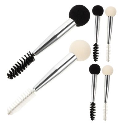 FRCOLOR 6Pcs Double Ended Makeup Sponge Brush for Foundation Blush Mascara Eyebrow and Eyelash Application Dual Function Cosmetic Applicators with White and Black Handles for Professional