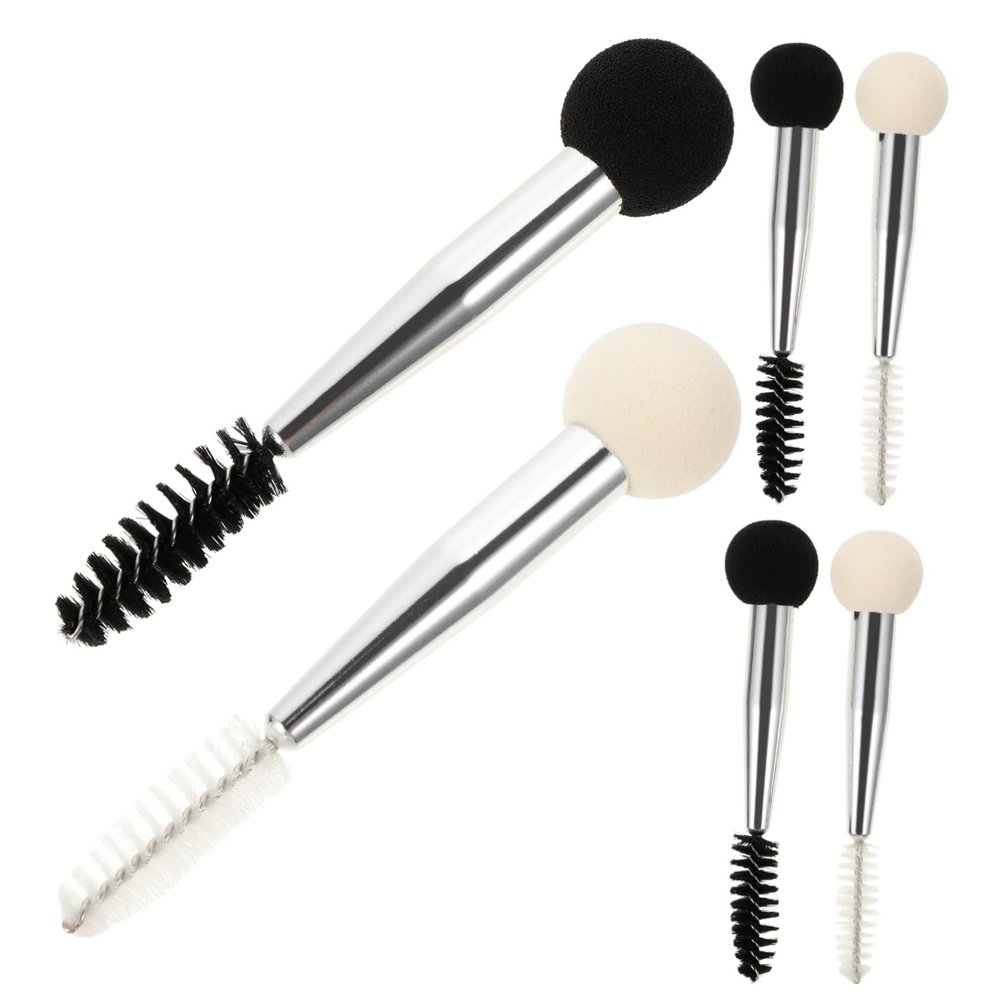 FRCOLOR 6Pcs Double Ended Makeup Sponge Brush for Foundation Blush Mascara Eyebrow and Eyelash Application Dual Function Cosmetic Applicators with White and Black Handles for Professional