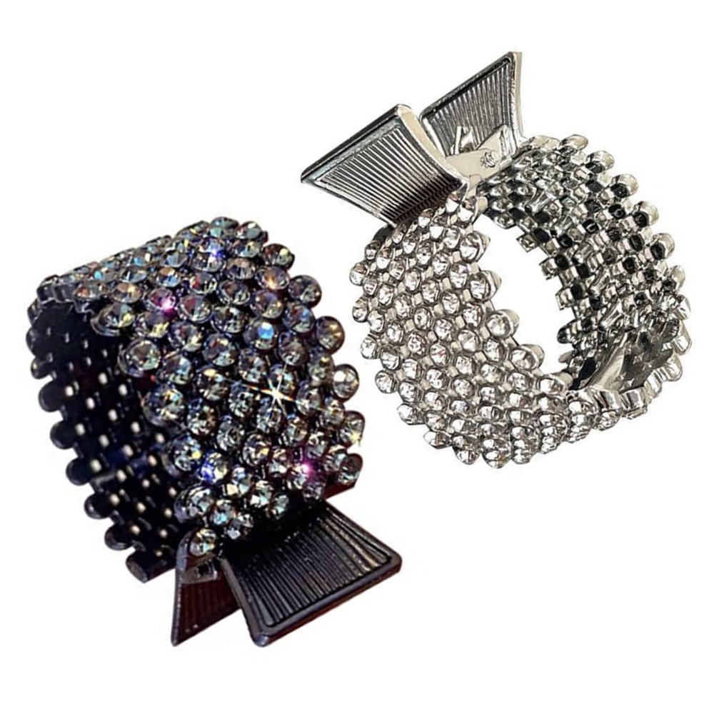 ETHZZLE 2pcs Full Rhinestone Ponytail Hair Clips for Women Alloy Claw Clips Elegant Headdress for Sports Cooking Work and Daily Use