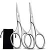 Facial Hair Scissors for Men Women - Eyebrow, Nose Hair, Beard, Eyelashes, Moustache, Ear Hair Trimming Kit, Curved and Rounded Safety Tips-2PCS Silver view 1