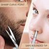 Facial Hair Scissors for Men Women - Eyebrow, Nose Hair, Beard, Eyelashes, Moustache, Ear Hair Trimming Kit, Curved and Rounded Safety Tips-2PCS Silver view 3