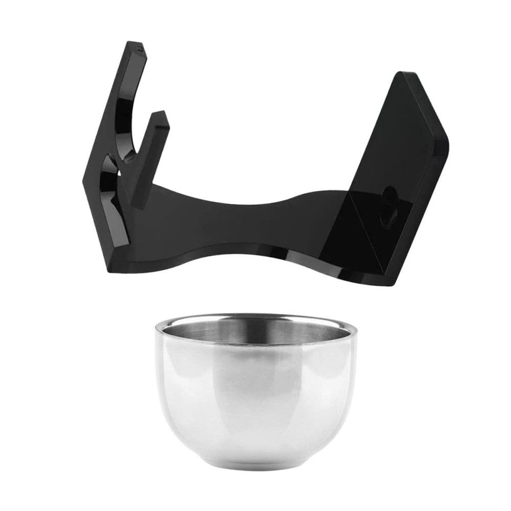 FOYTOKI Men's Shaving with Black Beard Brush Stand and Acrylic Shaving Soap Bowl Non Slip Base Razor Holder for Neat Grooming and Comfortable Wet Shave Experience