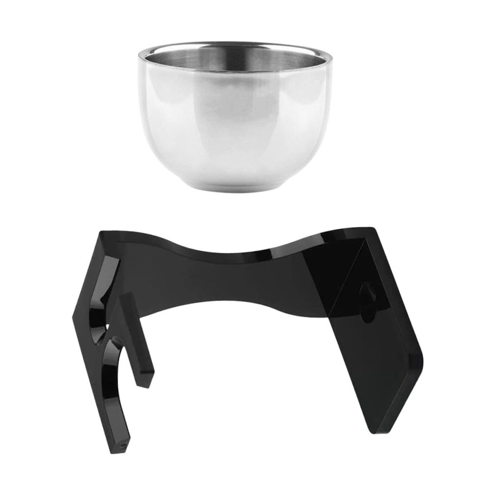 COOLHIYA Premium Stainless Steel Shaving Bowl and Brush Stand for Men with Non Slip Base Razor Holder and Soap Cup Beard Grooming Kit for Comfortable Shaving Experience and Bathroom Decor