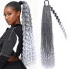 Boho Goddess Box Braid Ponytail 24 Inch Wrap Around Elastic Tie Ponytail Extension for Black Women Daily Wear Natural Black Wavy Ends Protective Style (T1B-Gray#, 24 inch) view 1