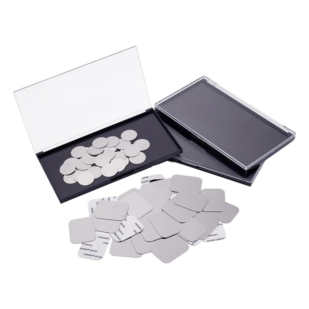 AHANDMAKER 3 Pack Makeup Palette with Clear Top Travel Makeup Organizer Empty Eyeshadow Pan Dispensing Storage Box with 60Pcs Adhesive Metal Stickers for DIY Cosmetics
