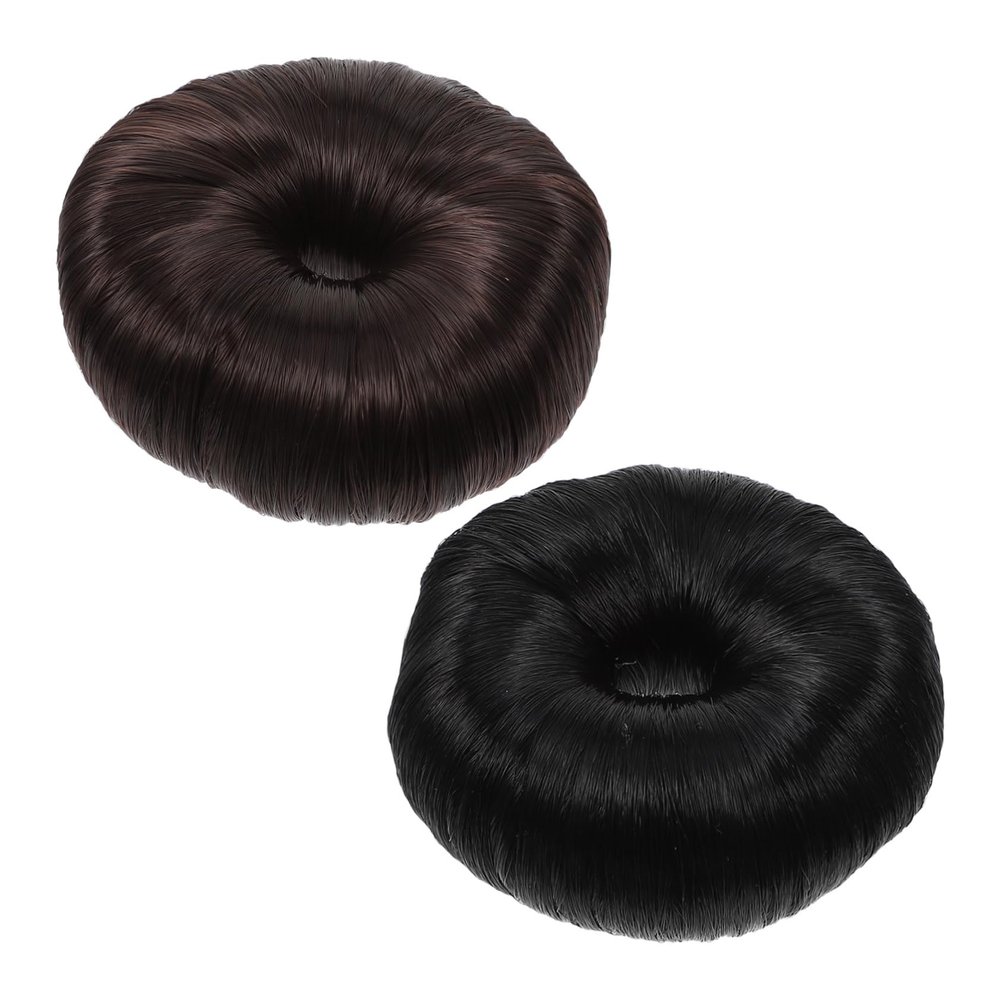 COOLHIYA 2pcs Donut Hair Bun Maker Rings Updo Hair Extension Tool for Volume Fullness Black Dark Brown