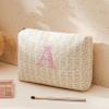 HBselect Initial Quilted Makeup Bag, Pink Cosmetic Travel Toiletry Bag, Flowers Coquette Zipper Make Up Pouch Organizer Teen Girl Gift Trendy Stuff L view 2
