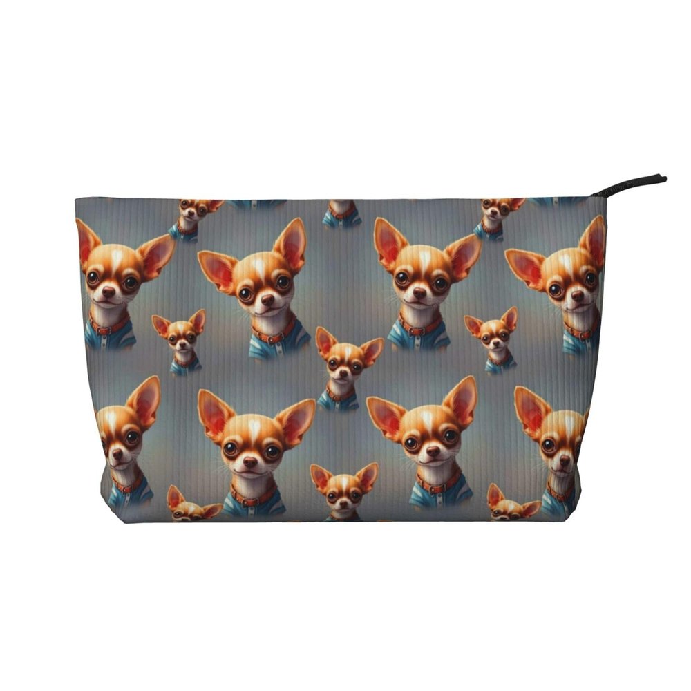 BESCHOC Makeup Bag Large Zipper Corduroy Make Up Pouch for Purse cute funny chihuahua dog Travel Cosmetic Organizer for Women Brush Storage