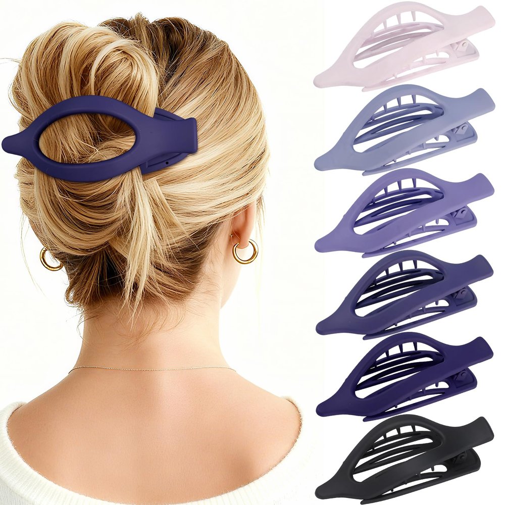 Flat Hair Clips for Women - 6 PCS French Flat Claw Clips Medium Hair Clips for Girls Large Hair Claw Clips for Thick or Thin Hair Strong Hold No Slip Hair Accessories for women (Purple)