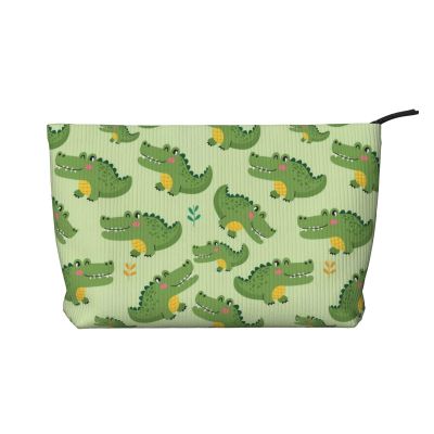 BESCHOC Makeup Bag for Women cute crocodile cartoon Corduroy Cosmetic Pouch Travel Toiletry Bag Purse with Zipper