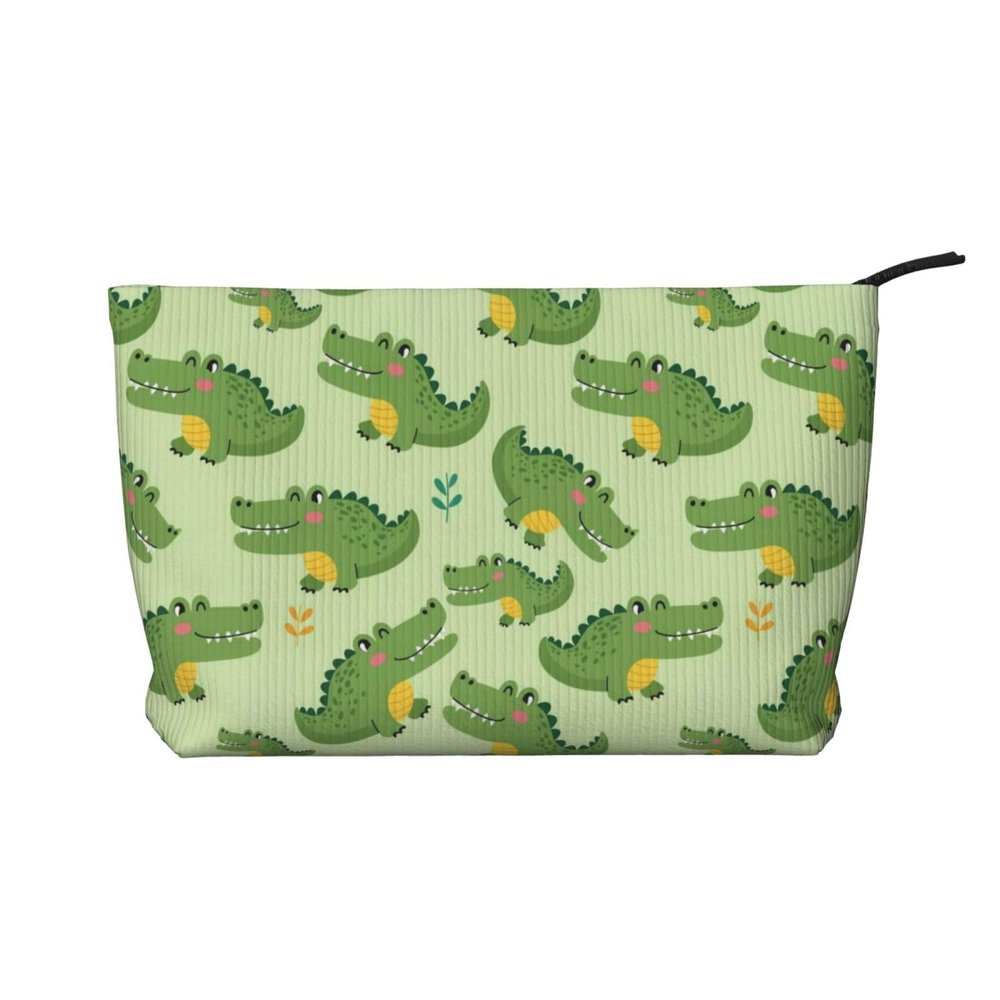 BESCHOC Makeup Bag for Women cute crocodile cartoon Corduroy Cosmetic Pouch Travel Toiletry Bag Purse with Zipper