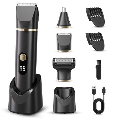 tiovara Body Hair Trimmer for Men, IPX7 Waterproof Electric Razor Shaver 3 in 1 Body Grooming Kit with USB Charge Dock for Mustache Nose Hair Ball Pubic Hair Groin