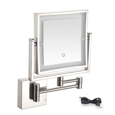 3X/1X Wall Mounted Magnifying Makeup Mirror  Rechargeable Double Sided HD/Magnification 3 Color Modes Adjustable Mirror with Lights for Bathroom Nickel,USB