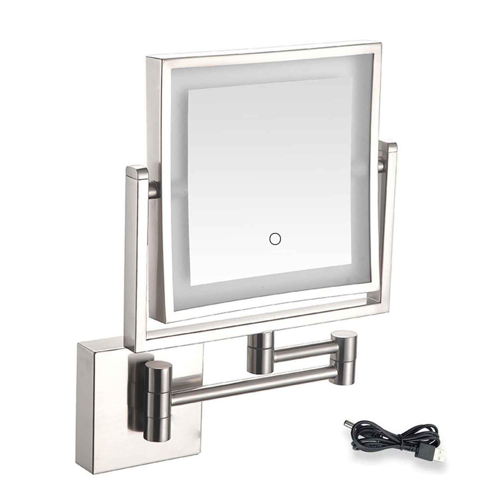 3X/1X Wall Mounted Magnifying Makeup Mirror  Rechargeable Double Sided HD/Magnification 3 Color Modes Adjustable Mirror with Lights for Bathroom Nickel,USB