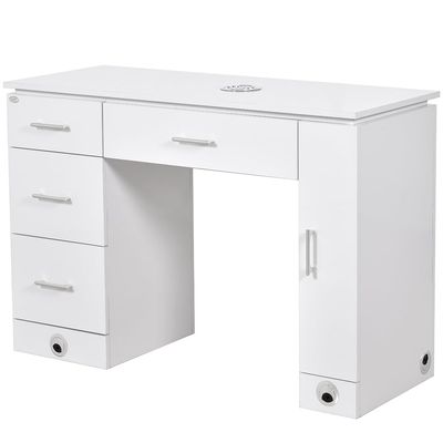 Dir Manicure Station Professional Salon Spa Nail Table with Ventilation Kit Avalon in White/Chrome Hardware