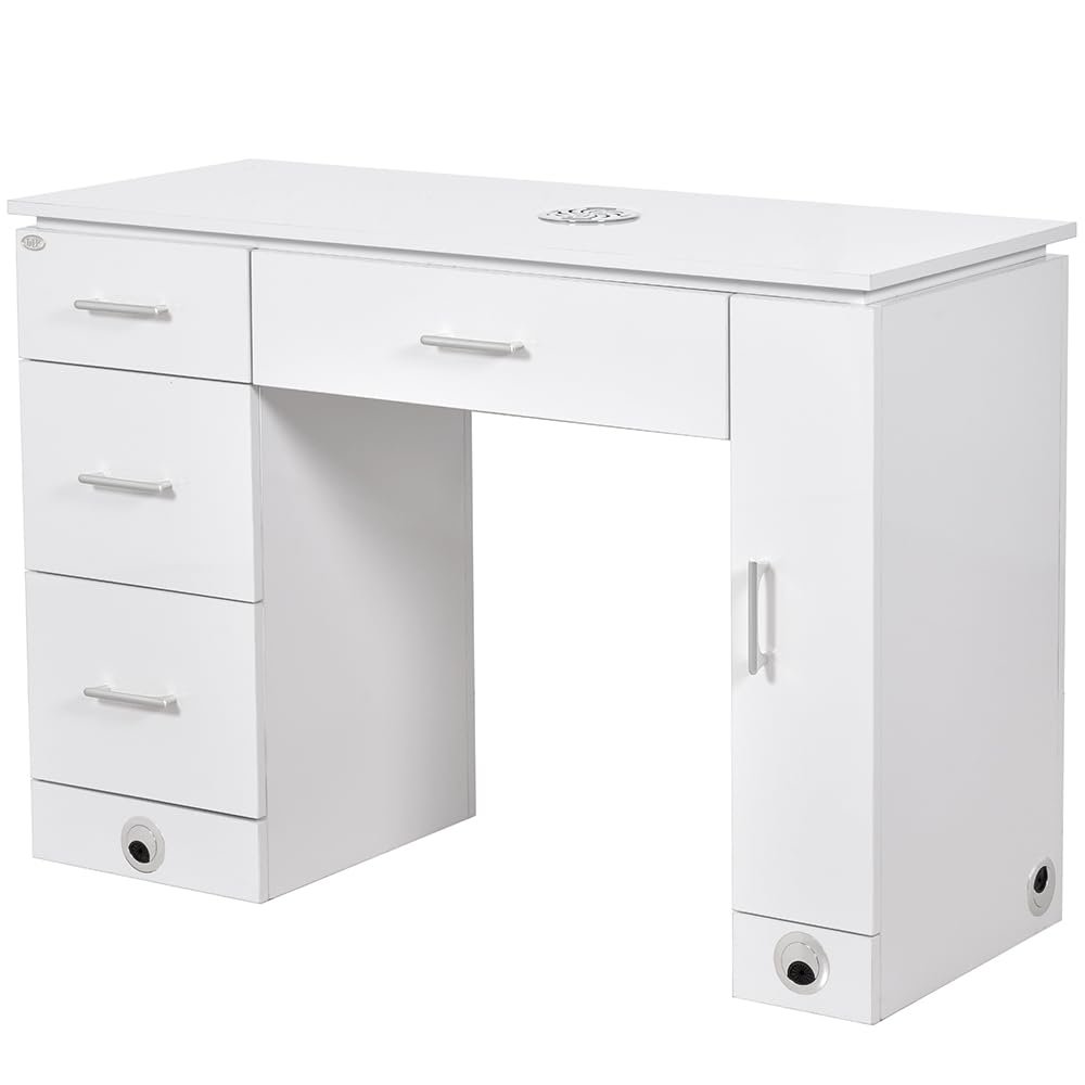 Dir Manicure Station Professional Salon Spa Nail Table with Ventilation Kit Avalon in White/Chrome Hardware