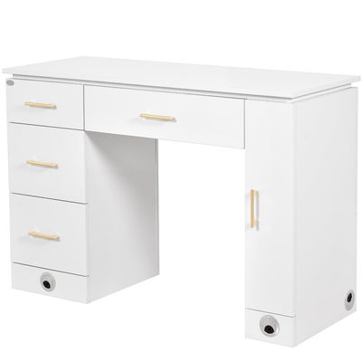 Dir Manicure Station Professional Salon Spa Nail Table Avalon in White/Gold Hardware