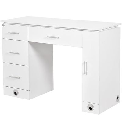 Dir Manicure Station Professional Salon Spa Nail Table Avalon in White/Chrome Hardware