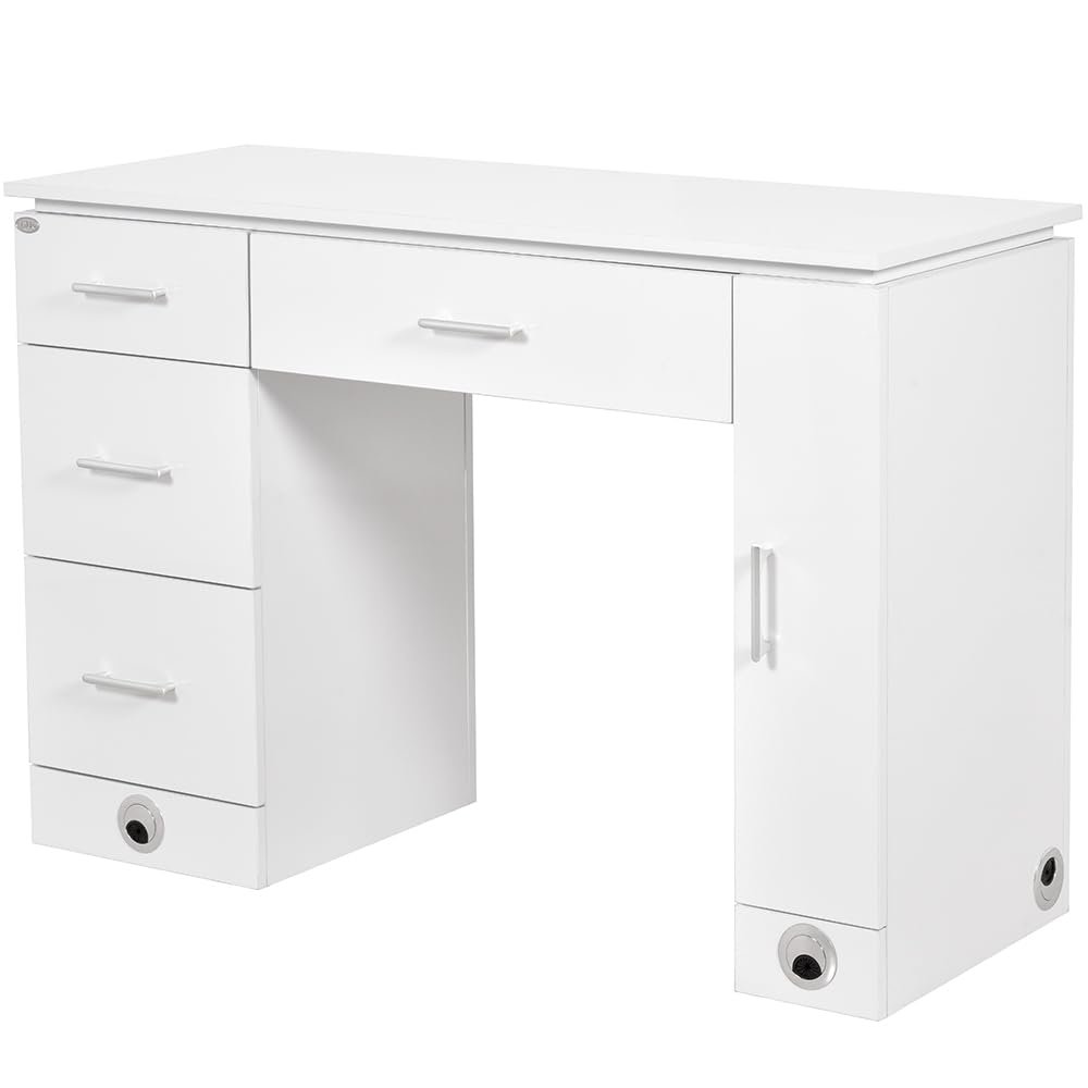 Dir Manicure Station Professional Salon Spa Nail Table Avalon in White/Chrome Hardware