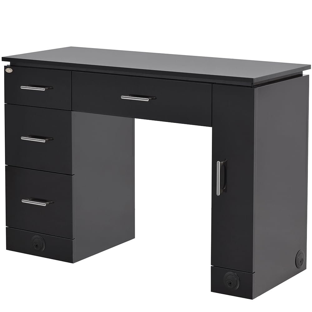 Dir Manicure Station Professional Salon Spa Nail Table Avalon in Black/Chrome Hardware