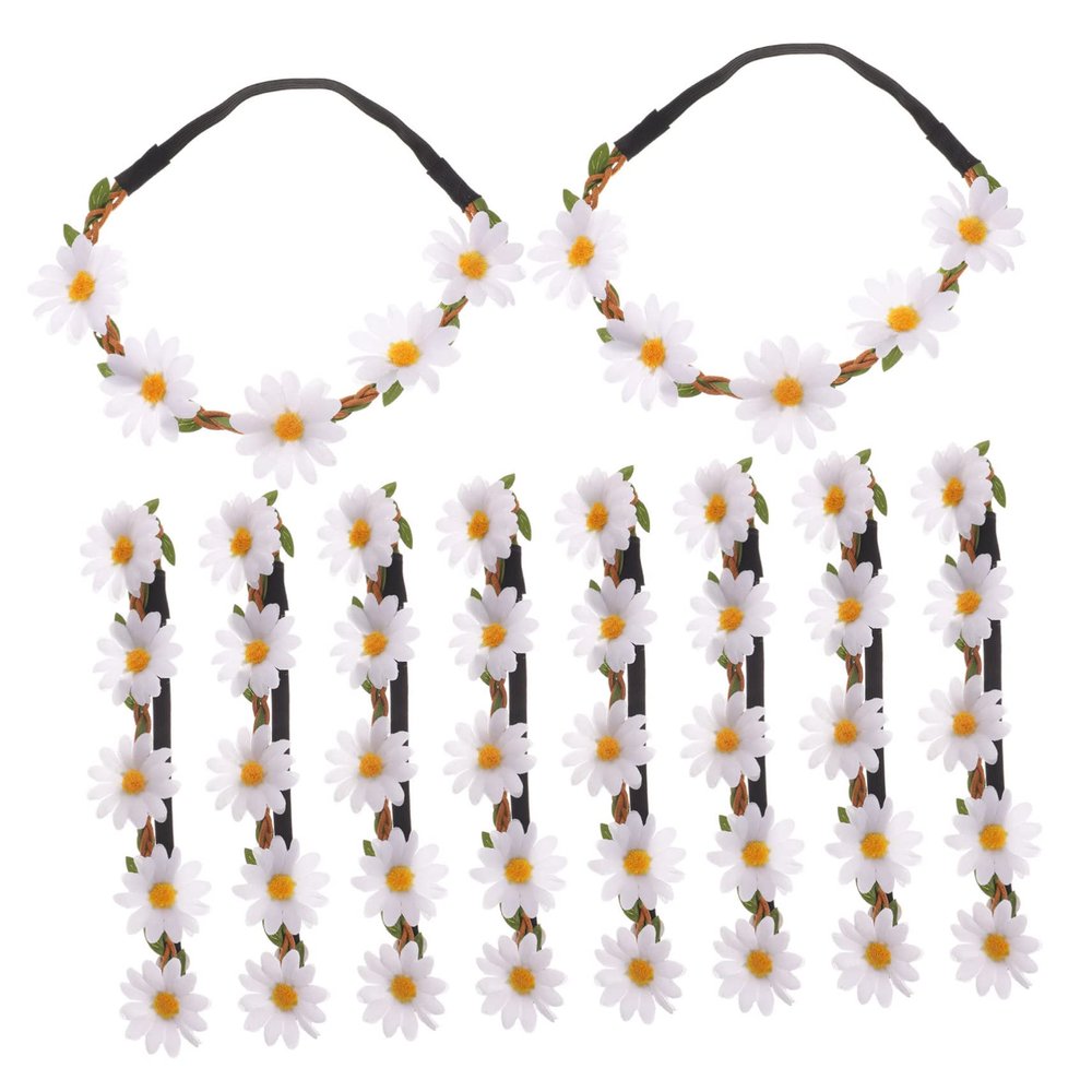 Healifty 10Pcs Daisy Flower Headbands Floral Garland Hairbands for Women Wedding Festival Bridal Hair Wreaths Elegant White Hair Accessories for Daily and Party Use