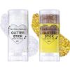2Pcs Body Glitter Gel,Silver Gold Chunky Sparkling Glitter Stick,Waterproof Lasting Sparkling Body Gel Sequins,Face Hair Nail Festival Glitter Make Up for Halloween Birthday Makeup Party view 1
