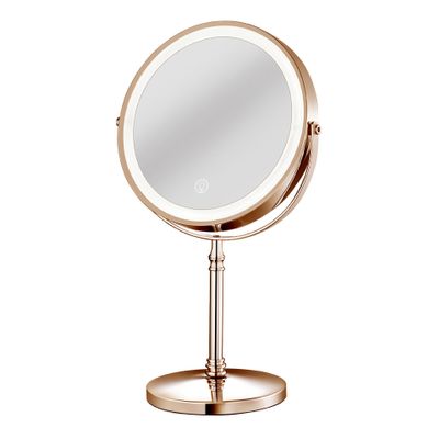 10X Lighted Makeup Mirror, 360 Rotation, 3 LED Light Setting, Rechargeable Double Sidede Magnifying Vanity Mirror, Adjustable Brightness Cosmetic Light up Mirror (Rose Gold, 8inch)