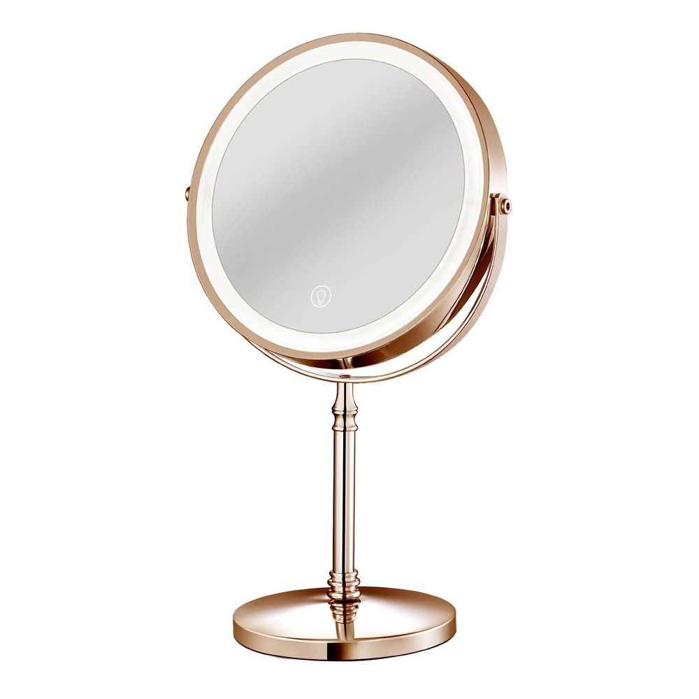 10X Lighted Makeup Mirror, 360 Rotation, 3 LED Light Setting, Rechargeable Double Sidede Magnifying Vanity Mirror, Adjustable Brightness Cosmetic Light up Mirror (Rose Gold, 8inch)