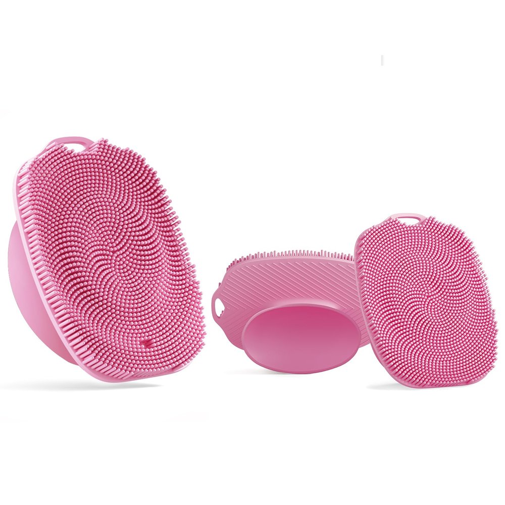 ARIOSOX 2 PCS Face Scrubber, Soft Silicone Face Exfoliator with Suction Cup for Man and Women Deep Skin Clean (Body Scrubber + Face Scrubber Pink)