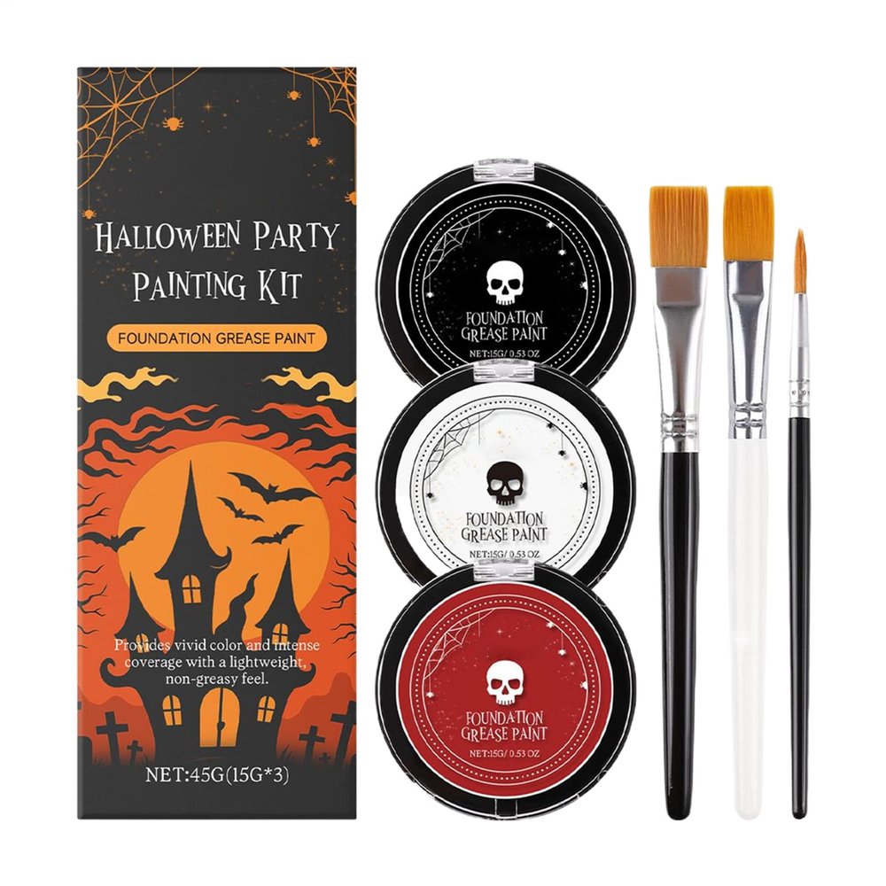 Face and Body Paint,Black White Red Face Body Paint with Brushes - Long Lasting Pigments Halloween Makeup Set for Stage Performance Themed Party Women Men