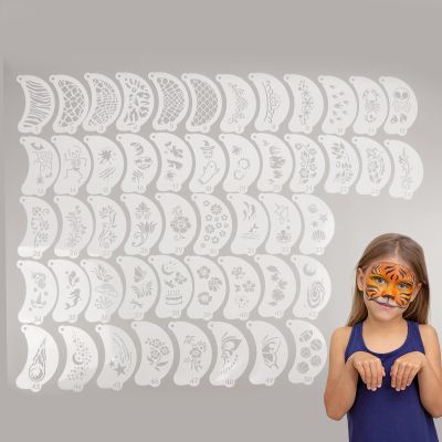 50pcs Face Paint Stencils with Different Patterns, Reusable Face Painting Stencils for Events,Makeup - Washable Body Art Templates ,Ideal for Halloween, Birthday ,Festivals