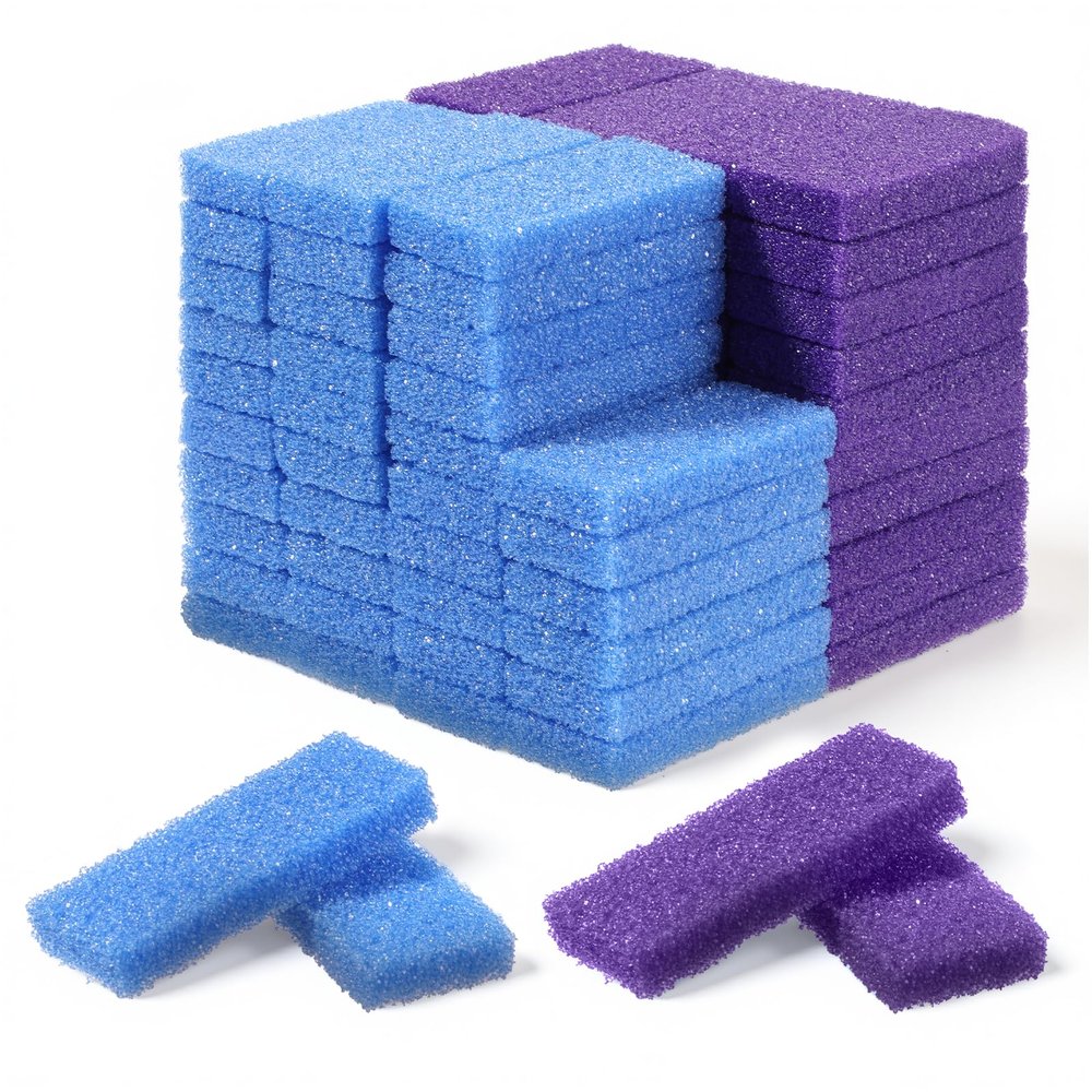 IANFAN 200 Pcs Disposable Foot Pumice Stone Bulk, Foot Scrubber Pumice Pads for Dead Skin Foot Callus Remover Bath Spa, 3.54 x 1.77 x 0.47 Inch(Purple, Blue)