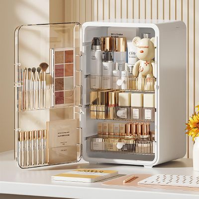 ADFLTFC Makeup Organizer, Dust Water Proof Cosmetics Storage Display Case with Drawers,Cosmetics Storage and Display Case,Countertop Cosmetic Storage Transparent Cover for Bedroom Bathroom(B)
