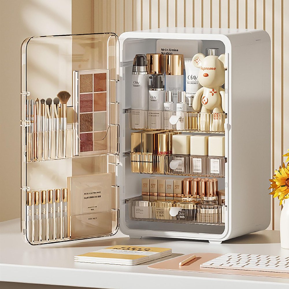 ADFLTFC Makeup Organizer, Dust Water Proof Cosmetics Storage Display Case with Drawers,Cosmetics Storage and Display Case,Countertop Cosmetic Storage Transparent Cover for Bedroom Bathroom(B)